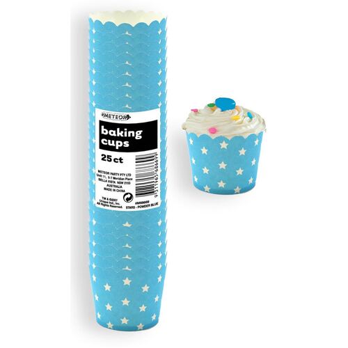 Stars Powder Blue Paper Cupcake Baking Cups 25 Pack