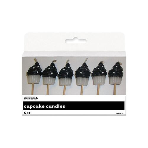 Dots Midnight Black Cupcake Pick Candles - Black 6 Pack
