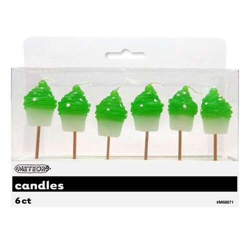 Dots Midnight Black Cupcake Pick Candles-Lime Green 6 Pack