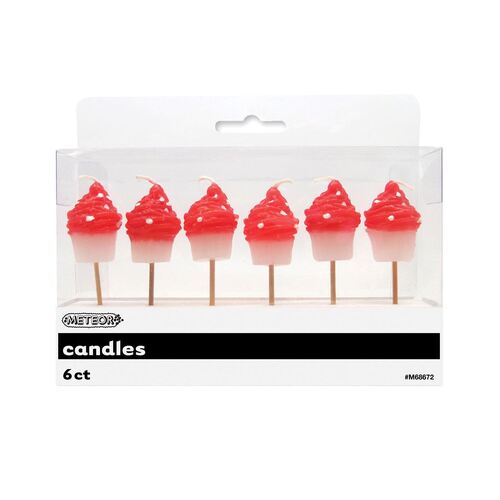 Dots Midnight Black Cupcake Pick Candles - Red 6 Pack