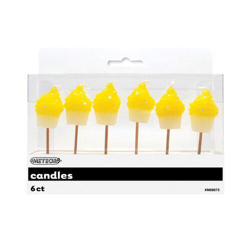 Dots Midnight Black Cupcake Pick Candles -Yellow 6 Pack
