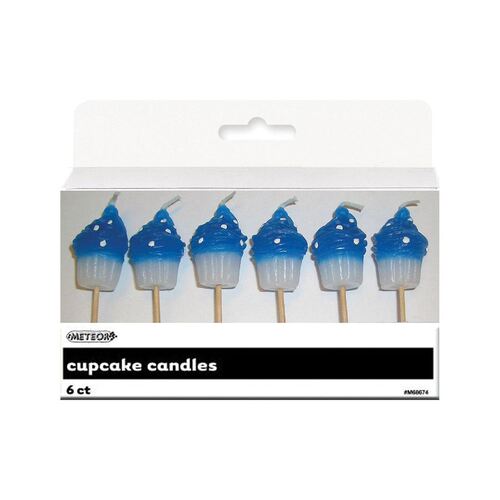 Dots Midnight Black Cupcake Pick Candles -Royal Blue 6 Pack