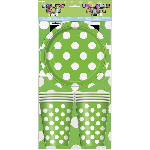 Decorative Dots Lime Green Party 8 Pack
