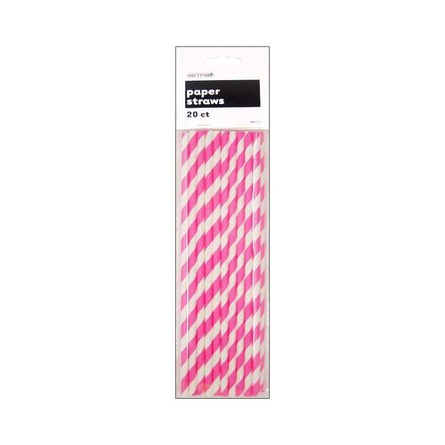 Stripes Paper Straws Hot Pink 20 Pack