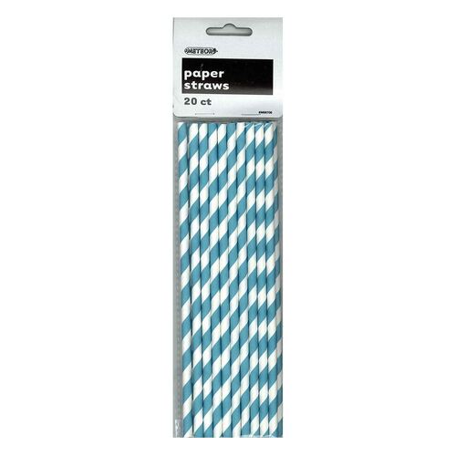 Stripes Paper Straws Caribbean Teal 20 Pack