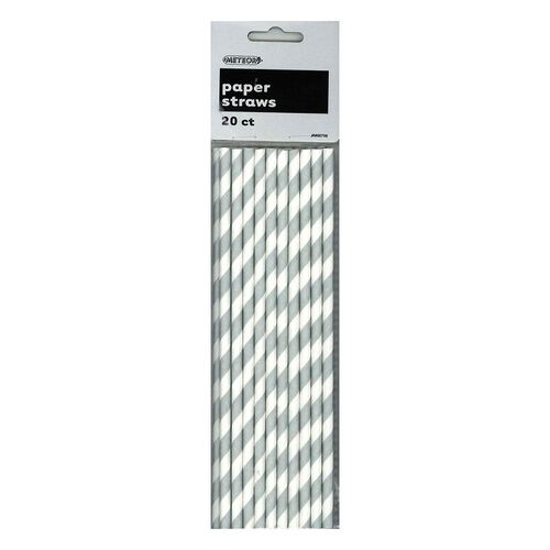 Stripes Paper Straws Silver 20 Pack