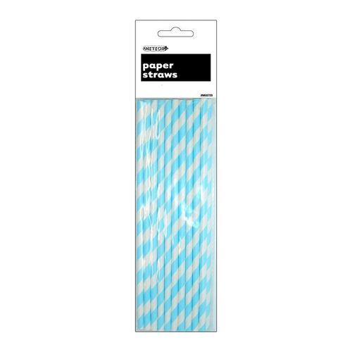 Stripes Paper Straws Powder Blue 20 Pack