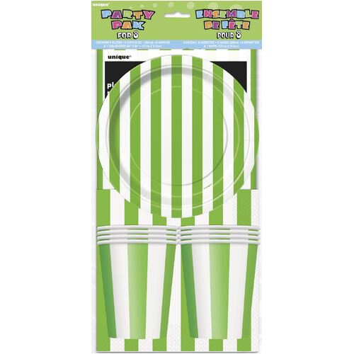 Decorative Stripes Lime Green Party 8 Pack
