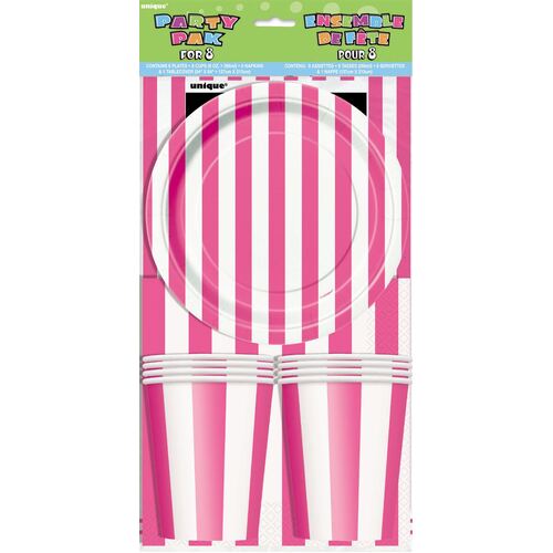 stripes Party pk For 8- Hot Pink