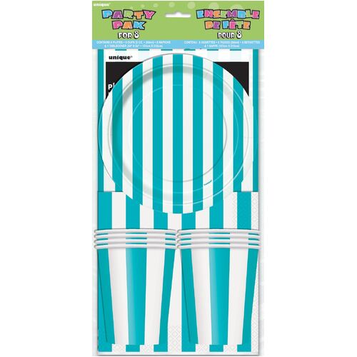 stripes Party pk For 8 -Caribbean Teal