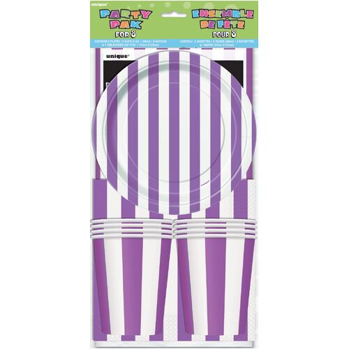 Decorative Stripes Pretty Purple Party 8 Pack