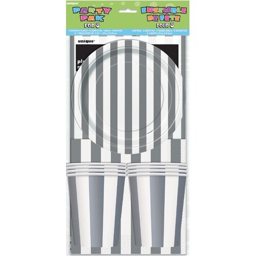 stripes Party pk For 8 -Silver