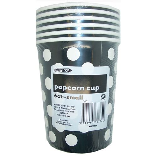 Dots s Black Small Paper Popcorn Cups 6 Pack 