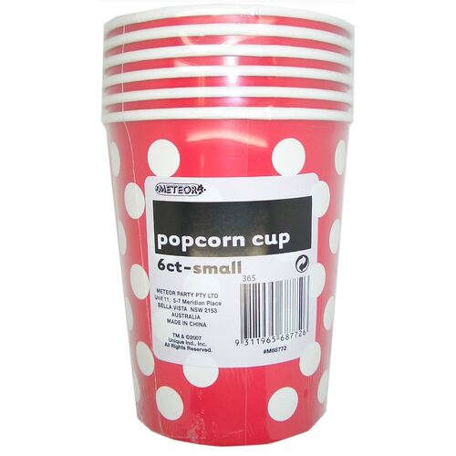 Dots s Red Small Paper Popcorn Cups 6 Pack 