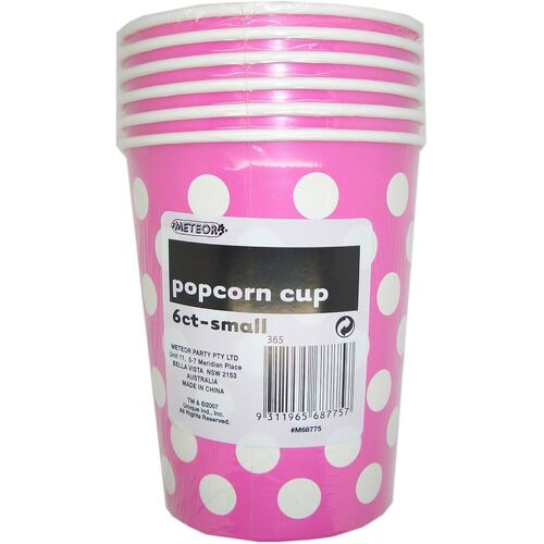 Dots s Hot Pink Small Paper Popcorn Cups 6 Pack 
