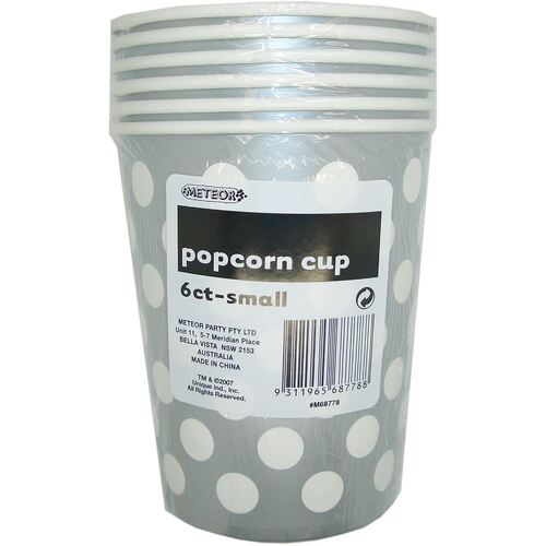 Dots s Silver Small Paper Popcorn Cups 6 Pack 