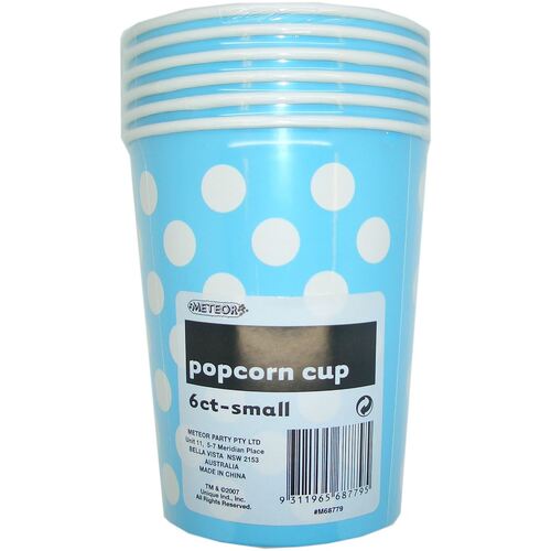 Dots s Powder Blue Small Paper Popcorn Cups 6 Pack 