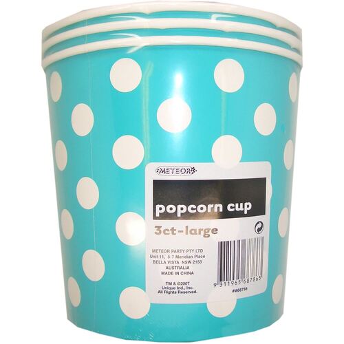 Dots Cups Caribbean Teal Large Paper Popcorn Cups 3 Pack