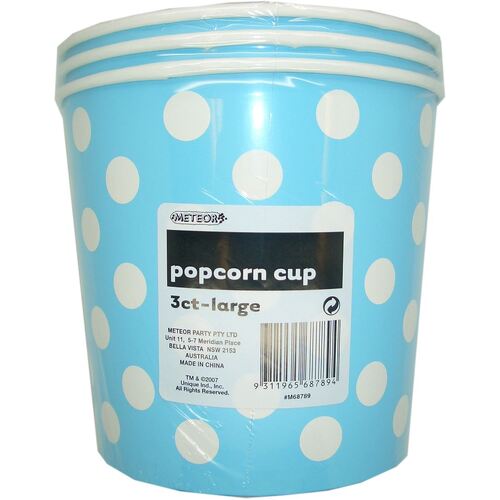 Dots Cups Powder Blue Large Paper Popcorn Cups 3 Pack