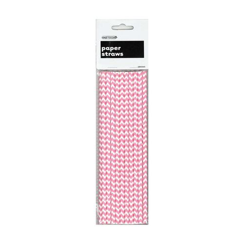 20 Chevron Paper Straws Hot Pink