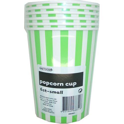 Stripes Lime Green 6 Paper Popcorn Cups - Small 945ml