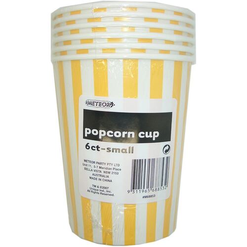 Stripes Sunflower Yellow Small Paper Popcorn Cups 6 Pack 