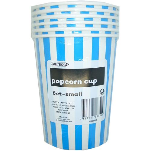 Stripes Royal Blue Small Paper Popcorn Cups 6 Pack 