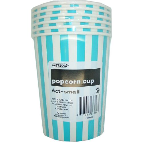 Stripes Caribbean Teal Small Paper Popcorn Cups 6 Pack 