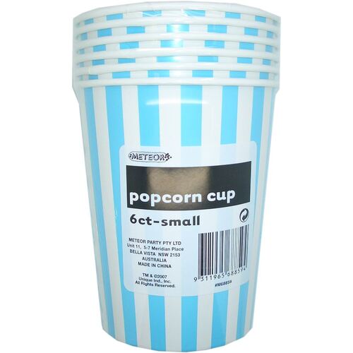 Stripes Powder Blue Small Paper Popcorn Cups 6 Pack 