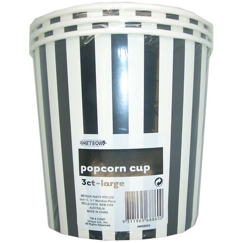 Stripes Cups Black Large Paper Popcorn Cups 3 Pack