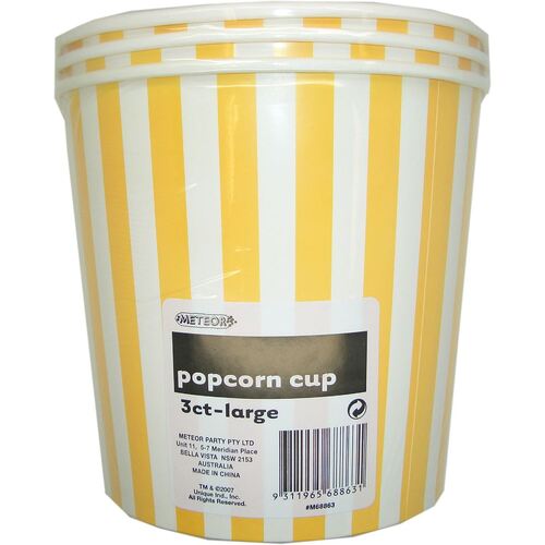 Stripes Cups Sunflower Yellow Large Paper Popcorn Cups 3 Pack