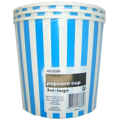 Stripes Cups Royal Blue Large Paper Popcorn Cups 3 Pack