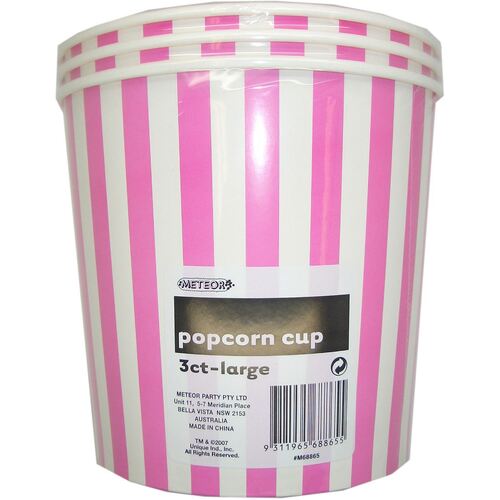 Stripes Cups Hot Pink Large Paper Popcorn Cups 3 Pack