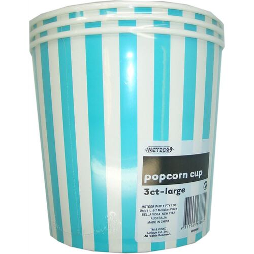 Stripes Caribbean Teal Large Paper Popcorn Cups 3 Pack