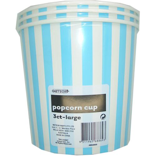 Stripes Cups Powder Blue Large Paper Popcorn Cups 3 Pack