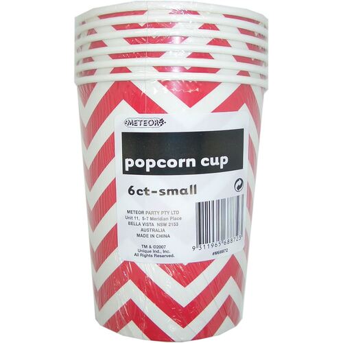 Chevron Red Small Paper Popcorn Cups 6 Pack 