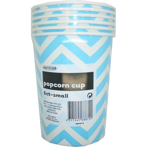 Chevron Powder Blue Small Paper Popcorn Cups 6 Pack 