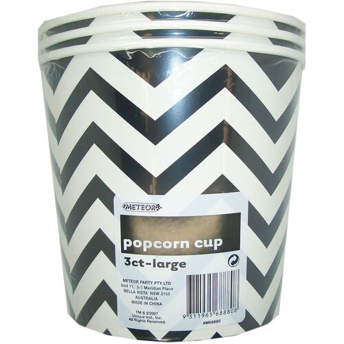 Chevron Cups Black Large Paper Popcorn Cups 3 Pack
