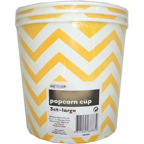 Chevron Cups Sunflower Yellow Large Paper Popcorn Cups 3 Pack