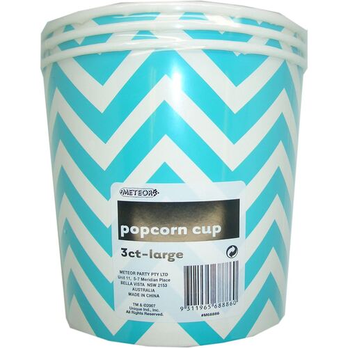 Chevron Cups Caribbean Teal Large Paper Popcorn Cups 3 Pack