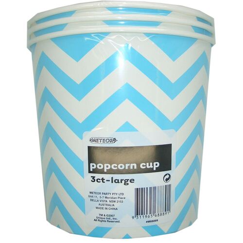 Chevron Cups Powder Blue Large Paper Popcorn Cups 3 Pack