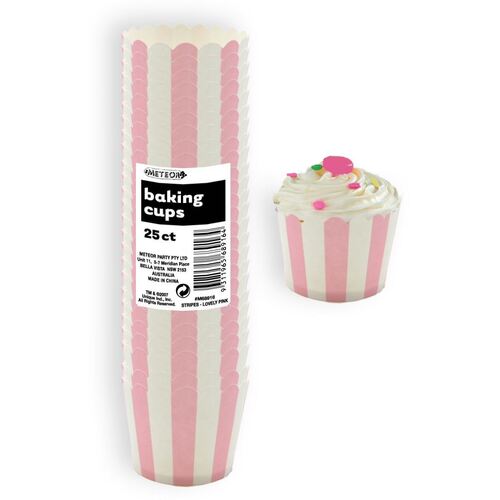 Stripes Lovely Pink Paper Cupcake Baking Cups 25 Pack