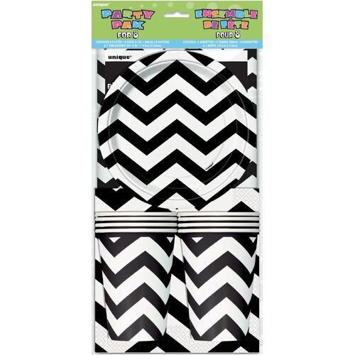 Chevron Party pk For 8 - Black