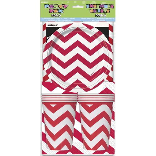 Chevron Party pk For 8 - Red