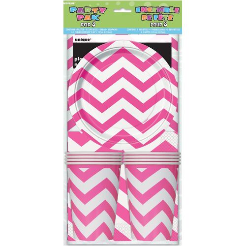 Chevron Party pk For 8- Hot Pink