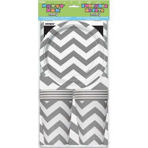 Chevron Party pk For 8- Silver