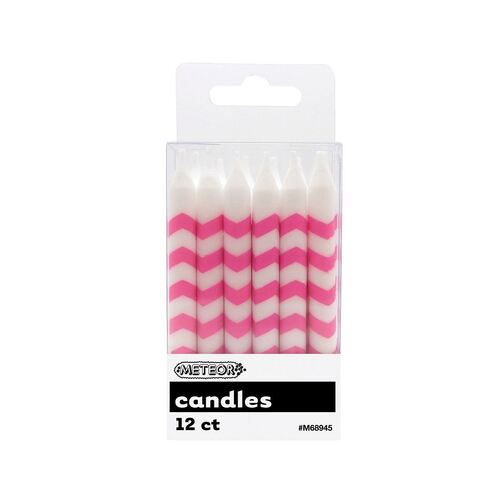 Chevron  Candles Hot Pink 12 Pack