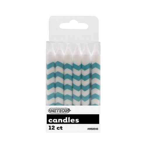Chevron  Candles Caribbean Teal 12 Pack