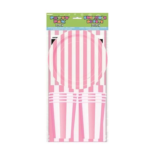 stripes Party pk For 8 -Lovely Pink