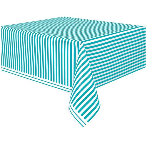 Stripes Caribbean Teal Plastic Tablecover 
